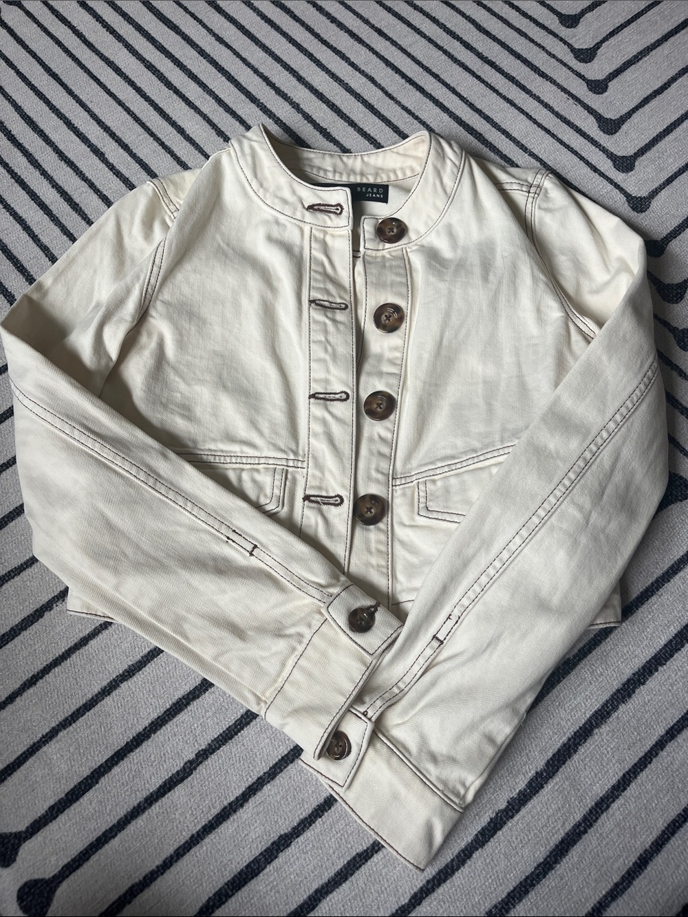Veronica Beard Ivory Collarless Button-Front Jean Jacket